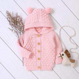 Kinderen effen kleur trui driedimensionale haar bal hooded knit jacket jongens en meisjes breien Roze / 6m