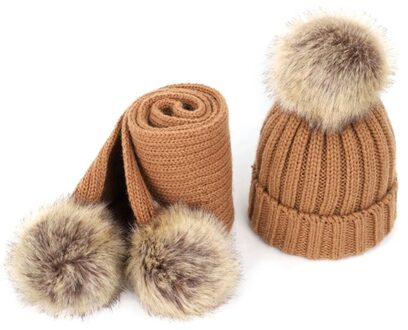 Kinderen Enkele Haar Bal Wollen Muts En Sjaal Set Unisex Verdikte khaki