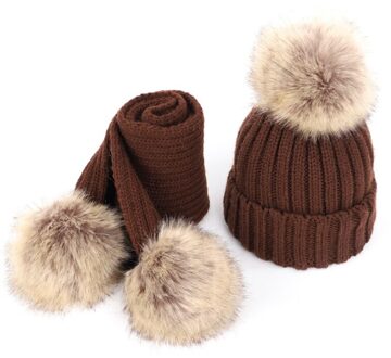 Kinderen Enkele Haar Bal Wollen Muts En Sjaal Set Unisex Verdikte koffie