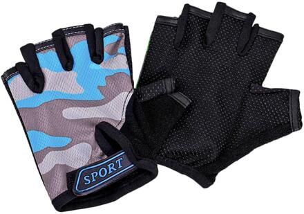Kinderen Fietsen Half Vinger Handschoenen Fiets Handschoenen Elastische Antislip Kind Kid Fiets Handschoenen Buiten Rijden Camouflage Apparatuur grijs