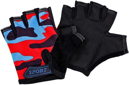 Kinderen Fietsen Half Vinger Handschoenen Fiets Handschoenen Elastische Antislip Kind Kid Fiets Handschoenen Buiten Rijden Camouflage Apparatuur rood