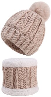 Kinderen Gebreide Muts Sjaal Set Gehaakte Kasjmier Winter Warm Kids Pompom Bal Beanie Dikke Caps Voor Jongens Meisjes TD436 champagne