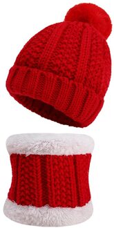 Kinderen Gebreide Muts Sjaal Set Gehaakte Kasjmier Winter Warm Kids Pompom Bal Beanie Dikke Caps Voor Jongens Meisjes TD436 Rood