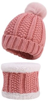 Kinderen Gebreide Muts Sjaal Set Gehaakte Kasjmier Winter Warm Kids Pompom Bal Beanie Dikke Caps Voor Jongens Meisjes TD436 roze