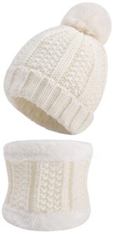Kinderen Gebreide Muts Sjaal Set Gehaakte Kasjmier Winter Warm Kids Pompom Bal Beanie Dikke Caps Voor Jongens Meisjes TD436 wit