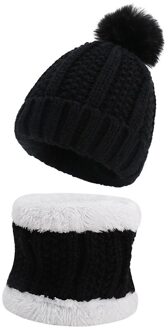 Kinderen Gebreide Muts Sjaal Set Gehaakte Kasjmier Winter Warm Kids Pompom Bal Beanie Dikke Caps Voor Jongens Meisjes TD436 zwart