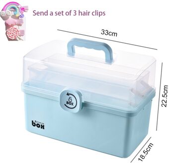 Kinderen Haar Accessoires Opbergdoos Meisje Baby Rubberen Band Hoofdtooi Transparante Stofdicht Sieraden Organisator Draagbare Case blauw groot