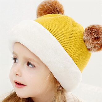 Kinderen Hoeden Dikke Herfst Winter Pom Pom Bal Hoed Kids Mutsen Cap Meisjes Jongens Warme Wollen Hooded Hoed Baby Sjaals peuter Caps Sc geel