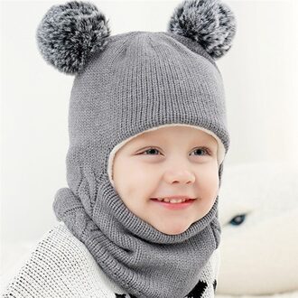 Kinderen Hoeden Dikke Herfst Winter Pom Pom Bal Hoed Kids Mutsen Cap Meisjes Jongens Warme Wollen Hooded Hoed Baby Sjaals peuter Caps Sc grijs