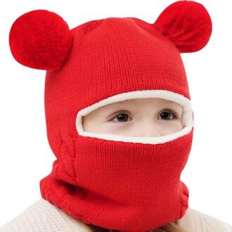 Kinderen Hoeden Dikke Herfst Winter Pom Pom Bal Hoed Kids Mutsen Cap Meisjes Jongens Warme Wollen Hooded Hoed Baby Sjaals peuter Caps Sc rood