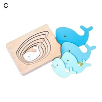 Kinderen Houten Animal Cartoon 3D Multilayer Puzzel Vroege Educatief