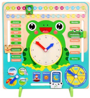 Kinderen Houten Kikker Multifunctionele Vroeg Onderwijs Kalender Klok Kleuterschool Baby Cognitieve Speelgoed Desktop Ornamenten