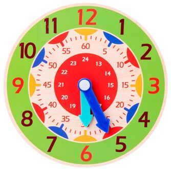 Kinderen Houten Klok Speelgoed Uur Minuut Tweede Cognitie Kleurrijke Klokken Speelgoed groen