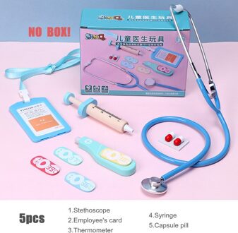 Kinderen Houten Virtuele Stethoscoop Weinig Arts Speelgoed Set Meisje Jongen Baby Spuit Injectie Puzzel Leren Speelgoed blauw 5stk