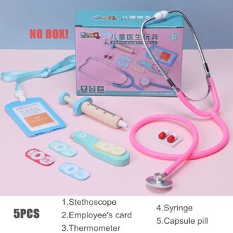 Kinderen Houten Virtuele Stethoscoop Weinig Arts Speelgoed Set Meisje Jongen Baby Spuit Injectie Puzzel Leren Speelgoed roze 5stk