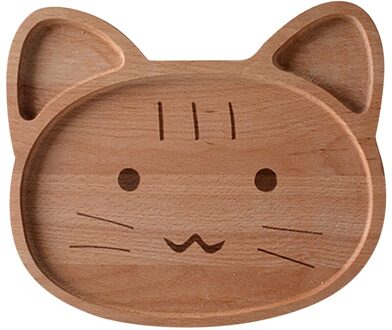 Kinderen Kids Houten Voedsel Plaat Lade Schotel Natuurlijke Leuke Cartoon Servies Handwerk Dier Natuurlijke Tool kat