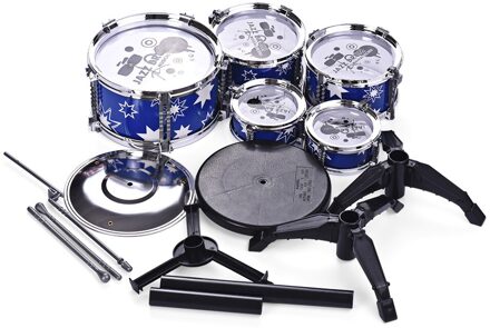Kinderen Kids Jazz Drum Set Kit Musical Instrument Educatief Speelgoed 5 Drums + 1 Cimbaal Met Kleine Kruk Drum Sticks voor Beginners blauw