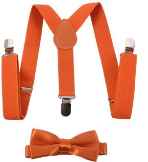 Kinderen Kids Jongens Meisjes Clip-On Bretels Elastische Verstelbare Bretels Met Leuke Strik Tie Orange