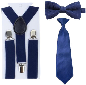 Kinderen Kids Jongens Meisjes Marineblauw Bretels Y-Back Bretels Verstelbare Stropdas Bowtie Ties Set Party 1-8 jaar HHtr0007a10