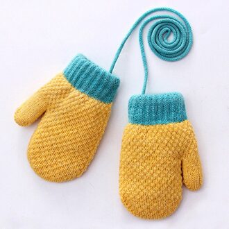 Kinderen Kids Mittens Winter Gebreide Touw Handschoenen Volledige Vinger Handschoenen Cartoon Kinderen Peuter Kinderen Opknoping Hals Handschoenen geel