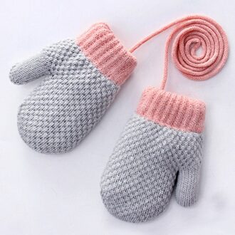 Kinderen Kids Mittens Winter Gebreide Touw Handschoenen Volledige Vinger Handschoenen Cartoon Kinderen Peuter Kinderen Opknoping Hals Handschoenen grijs