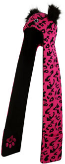 Kinderen/kids snowplay luipaardprint 3 in 1 muts sjaal Roze - 128/140