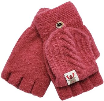 Kinderen Kids Winter Warm Gebreide Convertible Flip Top Vingerloze Wanten Handschoenen Cartoon Print Handschoenen Voor Over 12 Jaar Kinderen Rood