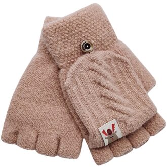 Kinderen Kids Winter Warm Gebreide Convertible Flip Top Vingerloze Wanten Handschoenen Cartoon Print Handschoenen Voor Over 12 Jaar Kinderen Roze