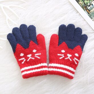 Kinderen Kids Winter Warm Thicken Patchwork Handschoenen Leuke Kat Wanten Imitatie Kasjmier Vinger Handschoenen Voor 4-8Y 1