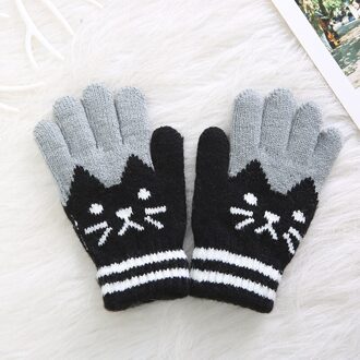 Kinderen Kids Winter Warm Thicken Patchwork Handschoenen Leuke Kat Wanten Imitatie Kasjmier Vinger Handschoenen Voor 4-8Y 2