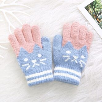 Kinderen Kids Winter Warm Thicken Patchwork Handschoenen Leuke Kat Wanten Imitatie Kasjmier Vinger Handschoenen Voor 4-8Y 6