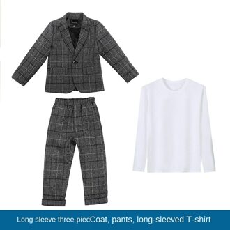 Kinderen Lange Mouw Plaid 3 Stuk Blazer Pak Host Prestaties Knappe Jongen Baby Koreaanse Stijl Polyester Jurk pak LB203 6-7T