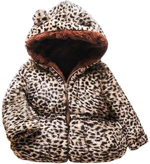 Kinderen Lange Mouwen Leopard Katoenen Jas Peuter Kids Baby Gril Jongen Fleece Leuke Oor Rits Dikke Kapmantel Warm uitloper A2 3T