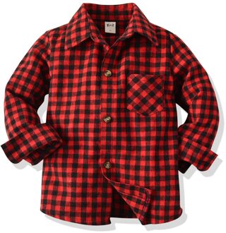 Kinderen Lente Herfst Kleding Kleine Jongens Plaids Shirt Rood Zwart Plaid Patroon Revers Single-Breasted Top Kinderen Casual Kleding 3T
