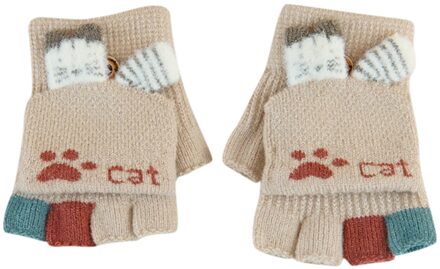 Kinderen Leuke Winter Warm Kasjmier Gebreide Clamshell Handschoenen Beige