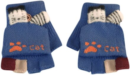 Kinderen Leuke Winter Warm Kasjmier Gebreide Clamshell Handschoenen blauw