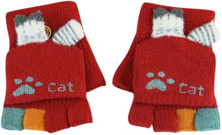 Kinderen Leuke Winter Warm Kasjmier Gebreide Clamshell Handschoenen rood
