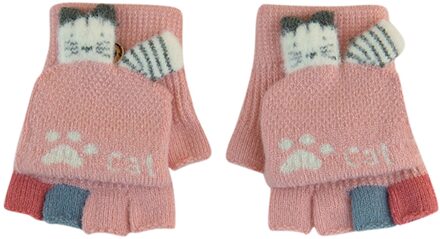 Kinderen Leuke Winter Warm Kasjmier Gebreide Clamshell Handschoenen roze