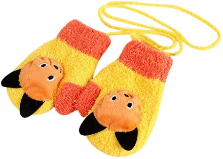 Kinderen Meisjes Jongens Winter Handschoenen Cartoon Dier Patchwork Warm Houden Wanten Handschoenen Pak Voor 2-4 Jaar Kinderen @ 10 geel