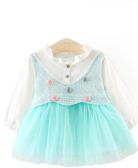 Kinderen Mode Een Stuk Jurk Patchwork Jurk Met Pompoms Casual Stijl Kleding Blauw / 4T