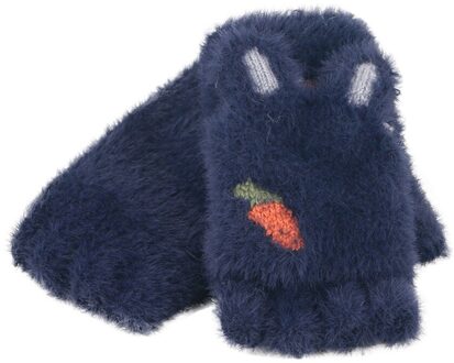 Kinderen Pluche handschoenen Omgedraaid Half Vinger Outdoors Warm Handschoenen wanten voor kinderen Pluche Gebreide Warme Winter ski handschoenen #3 Marineblauw