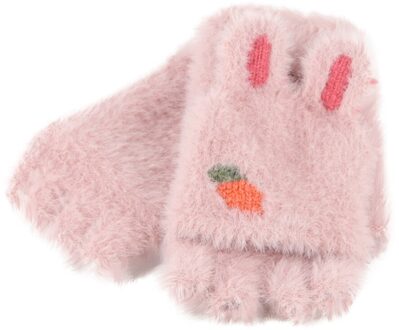 Kinderen Pluche handschoenen Omgedraaid Half Vinger Outdoors Warm Handschoenen wanten voor kinderen Pluche Gebreide Warme Winter ski handschoenen #4 roze