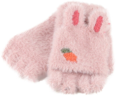 Kinderen Pluche Omgedraaid Half Vinger Outdoors Warm Handschoenen wanten voor kinderen Pluche Gebreide kawaii Warme Winter ski handschoenen Voor Kid roze