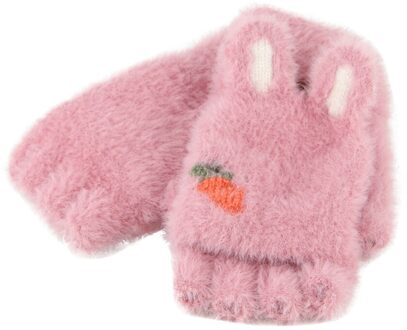 Kinderen Pluche Omgedraaid Half Vinger Outdoors Warm Handschoenen wanten voor kinderen Pluche Gebreide kawaii Warme Winter ski handschoenen Voor Kid watermeloen rood