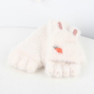 Kinderen Pluche Omgedraaid Half Vinger Outdoors Warm Handschoenen wanten voor kinderen Pluche Gebreide kawaii Warme Winter ski handschoenen Voor Kid wit