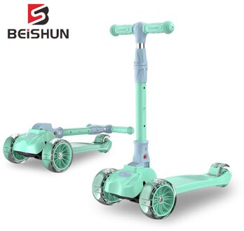 Kinderen Scooter 3-10 Jaar Oude Verbreding Flash Wiel Drie-in-een Opvouwbare Scooter groen