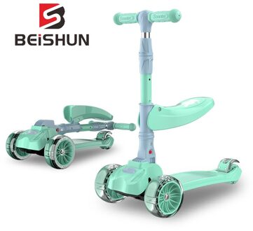 Kinderen Scooter 3-10 Jaar Oude Verbreding Flash Wiel Drie-in-een Opvouwbare Scooter ( met seat) groen