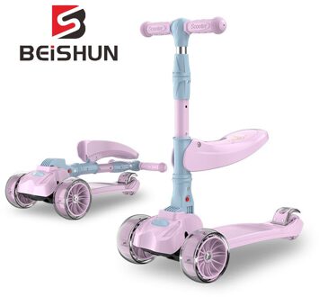 Kinderen Scooter 3-10 Jaar Oude Verbreding Flash Wiel Drie-in-een Opvouwbare Scooter (met seat) roze