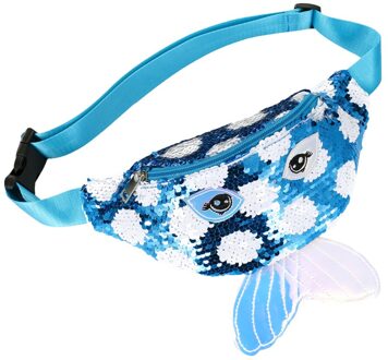 Kinderen Sequin Fanny Borst Pakken Meisjes Grote Ogen Afdrukken Splicing Vissenstaart Taille Zakken Borst Pouch Hip Bum Bag Meisjes kleine Portemonnee Blauw