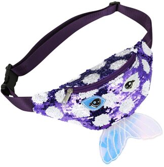 Kinderen Sequin Fanny Borst Pakken Meisjes Grote Ogen Afdrukken Splicing Vissenstaart Taille Zakken Borst Pouch Hip Bum Bag Meisjes kleine Portemonnee Paars